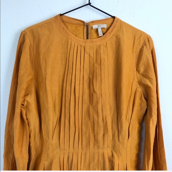 Joie Long Sleeve Pleated Mini Dress Mustard Yellow - Picture 3 of 7